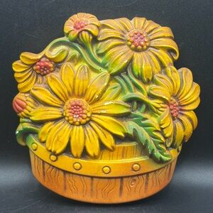 1968 Miller Studio Vintage Mid Century Chalkware Flower Basket Wall Plaque
